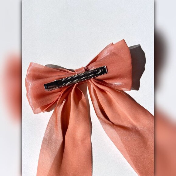 Solar Eclipse Beige Organza Hair Bow Barrette - Picture 3 of 11